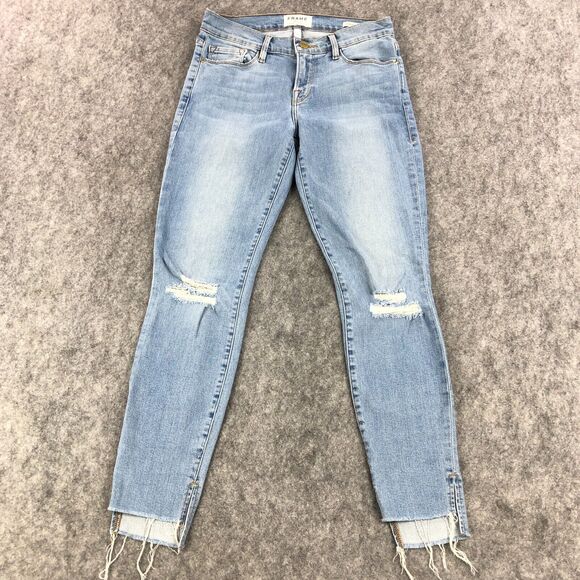 Frame Jeans Women 26 Blue Crop Mid Rise Light Wash Le Skinny de Jeanne USA Made - Picture 1 of 12